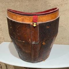 Antique Catchall Bucket in Distressed Leather and Red Silk 1800s - 2623617