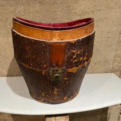 Antique Catchall Bucket in Distressed Leather and Red Silk 1800s - 2623621