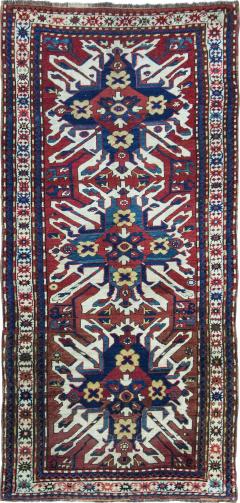 Antique Caucasian Eagle Kazak Rug Triple Medallion 38 x 88  - 4080263