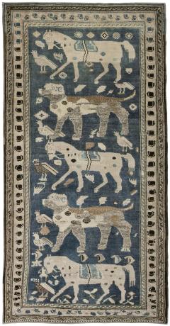 Antique Caucasian Karabagh Tribal Rug in a Grey and Blue Background - 3098830