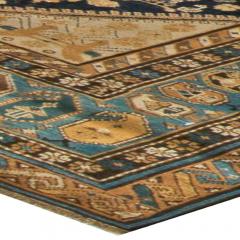 Antique Caucasian Shirvan Midnight Blue and Beige Hand Knotted Wool Rug - 2450014