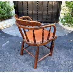 Antique Child s Windsor Barrel Chair With Leather Seat - 2829937