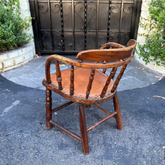 Antique Child s Windsor Barrel Chair With Leather Seat - 2829946