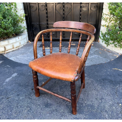 Antique Child s Windsor Barrel Chair With Leather Seat - 2829949