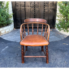 Antique Child s Windsor Barrel Chair With Leather Seat - 2829950