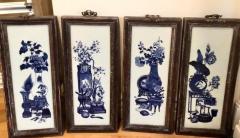 Antique Chinese Blue & White Pottery Framed Panels - Four Seasons