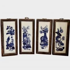 Antique Chinese Blue White Pottery Framed Panels Four Seasons - 1859406