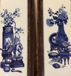 Antique Chinese Blue White Pottery Framed Panels Four Seasons - 1859410