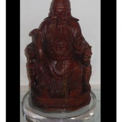 Antique Chinese Carved Wood Buddha Sculpture Lamp W Custom Shade - 1705650