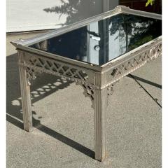 Antique Chinese Chippendale Silver Cocktail Table W Blue Mirror Top - 3523324