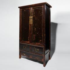 Antique Chinese Distressed Black Lacquer Cabinet - 3201550