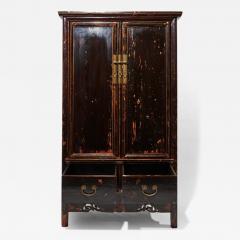Antique Chinese Distressed Black Lacquer Cabinet - 3204095