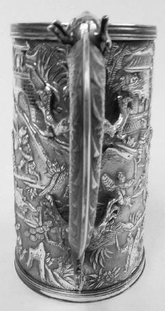 Antique Chinese Export Silver Battle Mug with Dragon Handle - 3772158