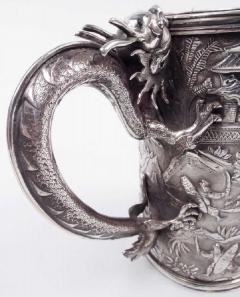 Antique Chinese Export Silver Battle Mug with Dragon Handle - 3772162