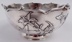 Antique Chinese Export Silver Blossom Butterfly Bowl - 4337642