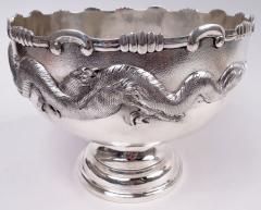 Antique Chinese Export Silver Dragon Centerpiece Bowl on Stand - 3987406