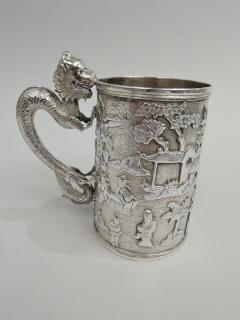 Antique Chinese Export Silver Mug with Dragon Handle - 3754106