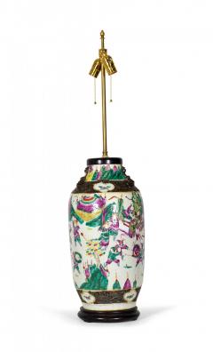 Antique Chinese Famille Rose Procession Scene Design Porcelain Vase Table Lamp - 4170856