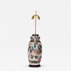 Antique Chinese Famille Rose Procession Scene Design Porcelain Vase Table Lamp - 4193771
