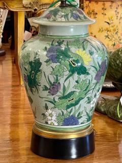 Antique Chinese Famille Verde Chinoiserie Porcelain Lamp With Custom Shade - 1999885