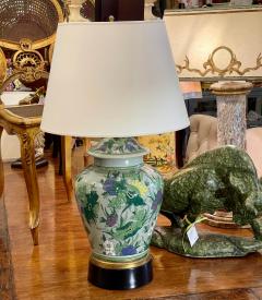 Antique Chinese Famille Verde Chinoiserie Porcelain Lamp With Custom Shade - 1999904