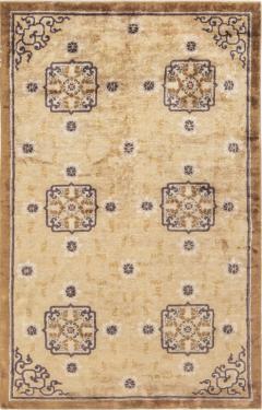 Antique Chinese Geometric Sandy Beige Camel Anthracite Handmade Silk Rug - 2450071