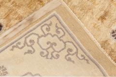 Antique Chinese Geometric Sandy Beige Camel Anthracite Handmade Silk Rug - 2450075