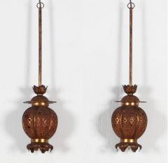 Antique Chinese Gilt Metal Lantern Pendant Light Fixtures a Pair - 2039521