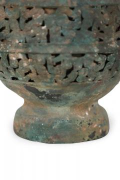 Antique Chinese Han Dynasty Style Patinated Bronze Pierced Urn - 4633891