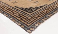 Antique Chinese Mongolian Beige Dark Brown and Teal Handwoven Wool Rug - 2460885