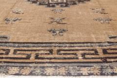 Antique Chinese Mongolian Beige Dark Brown and Teal Handwoven Wool Rug - 2460886