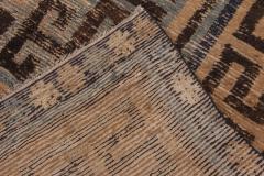 Antique Chinese Mongolian Beige Dark Brown and Teal Handwoven Wool Rug - 2460889