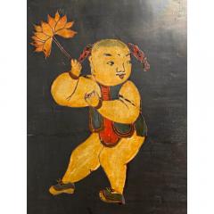 Antique Chinese Oil Painting on Black Lacquered Board - 3820703