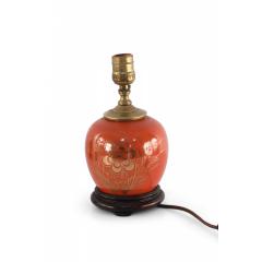 Antique Chinese Orange and Gold Bouquet Design Porcelain Table Lamp - 4735083