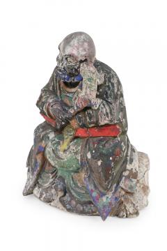 Antique Chinese Painted Clay Buddha Statue - 4198874