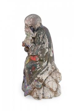 Antique Chinese Painted Clay Buddha Statue - 4198875