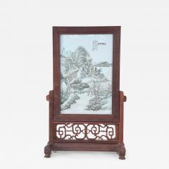 Antique Chinese Painted Porcelain Plate and Wood Vanity Mirror - 4412522