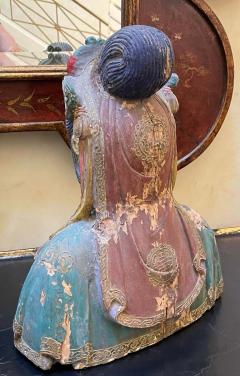 Antique Chinese Polychrome Decorated Carved Wood Bust - 2824695