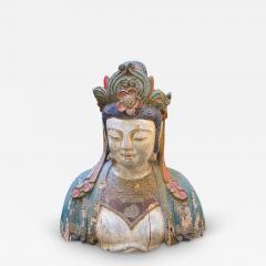 Antique Chinese Polychrome Decorated Carved Wood Bust - 2828724