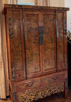 Antique Chinese Red Gold Armoire Cabinet - 1859253