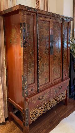 Antique Chinese Red Gold Armoire Cabinet - 1859256