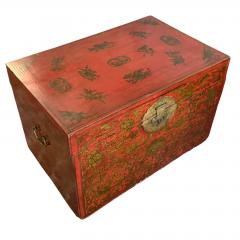 Antique Chinese Red Gold Chinoiserie Trunk Coffee Table - 4642892