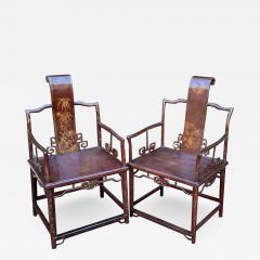 Antique Chinese Red Lacquer Arm Chairs a Pair - 2854023