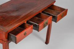 Antique Chinese Red Lacquered Elm Writing Table - 3678188
