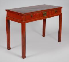 Antique Chinese Red Lacquered Elm Writing Table - 3678198