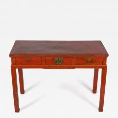 Antique Chinese Red Lacquered Elm Writing Table - 3680173