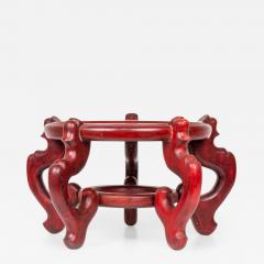Antique Chinese Red Painted Wooden Flower Vase Base Stand - 4412530