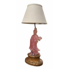 Antique Chinese Rose Quartz Goddess Sculpture Designer Table Lamp - 4523647