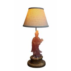Antique Chinese Rose Quartz Goddess Sculpture Designer Table Lamp - 4523648