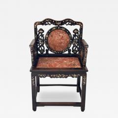 Antique Chinese Rosewood Arm Chair W Sienna Marble Mother Pearl Inlay - 4242175